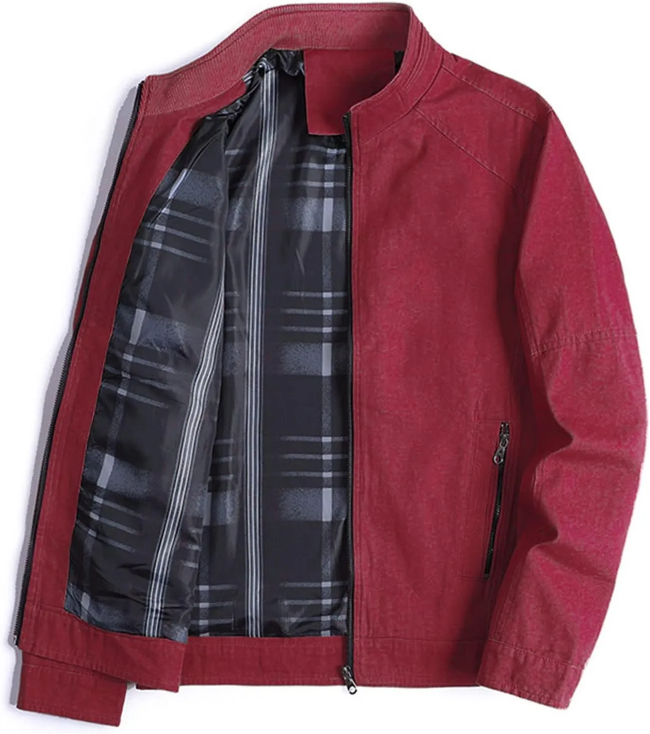 Maiyifu-GJ Men's Casual Cotton Lightweight Jacket Washed Stand Collar Windbreaker Zip Front Outdoor Military Jacket