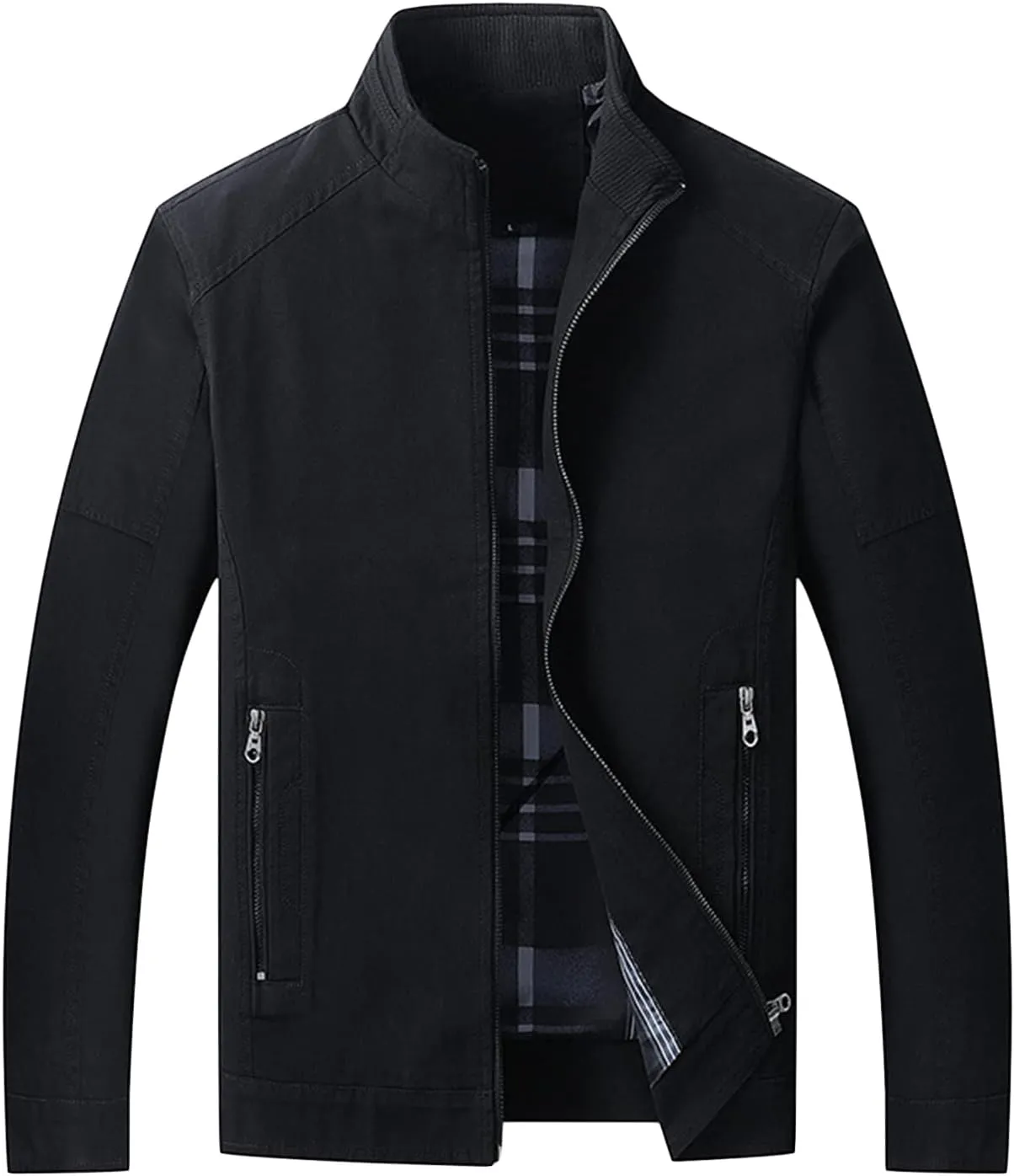 Maiyifu-GJ Men's Casual Cotton Lightweight Jacket Washed Stand Collar Windbreaker Zip Front Outdoor Military Jacket
