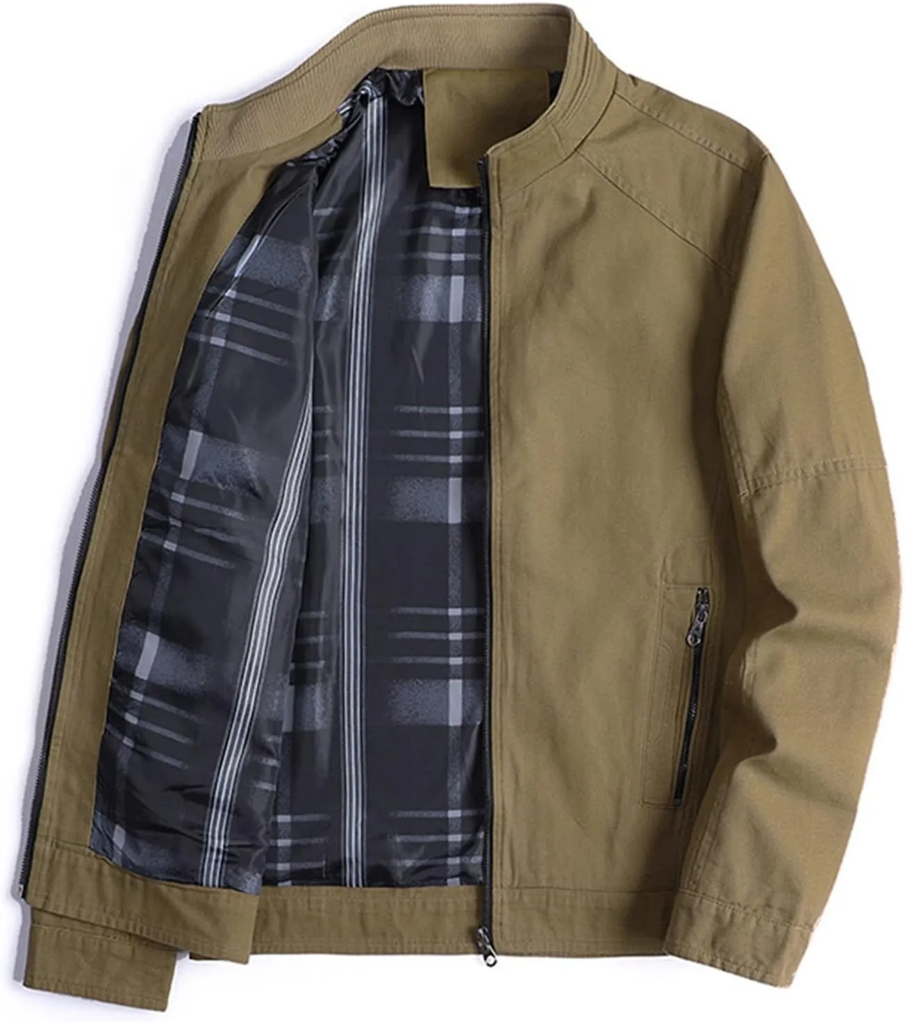 Maiyifu-GJ Men's Casual Cotton Lightweight Jacket Washed Stand Collar Windbreaker Zip Front Outdoor Military Jacket