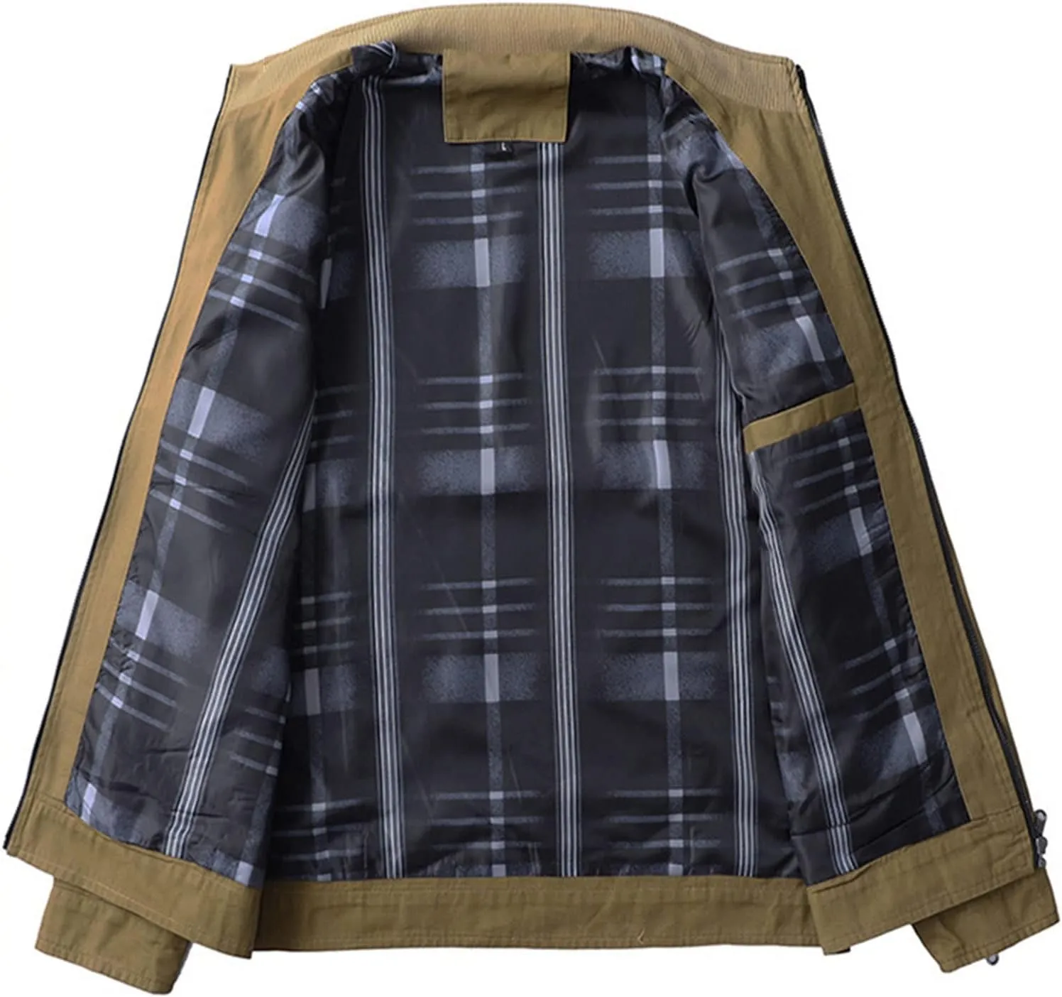 Maiyifu-GJ Men's Casual Cotton Lightweight Jacket Washed Stand Collar Windbreaker Zip Front Outdoor Military Jacket