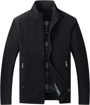 Maiyifu-GJ Men's Casual Cotton Lightweight Jacket Washed Stand Collar Windbreaker Zip Front Outdoor Military Jacket