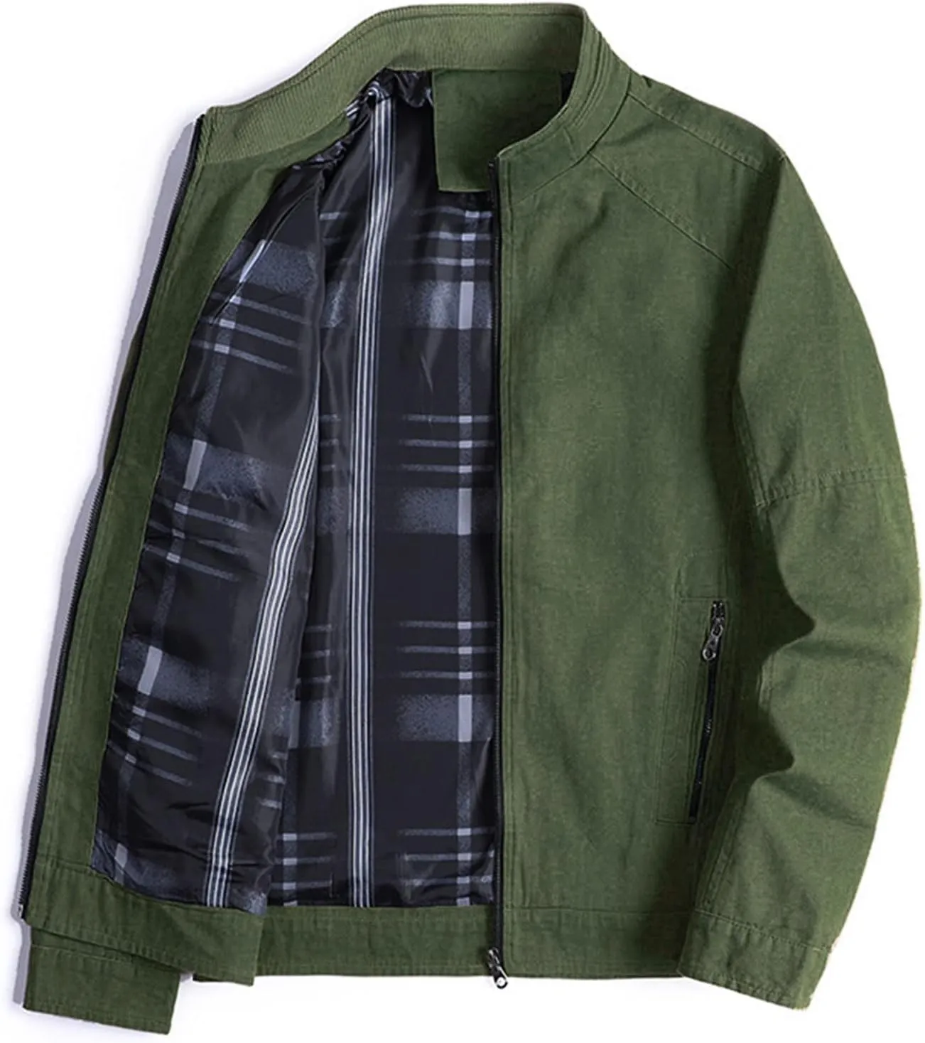 Maiyifu-GJ Men's Casual Cotton Lightweight Jacket Washed Stand Collar Windbreaker Zip Front Outdoor Military Jacket