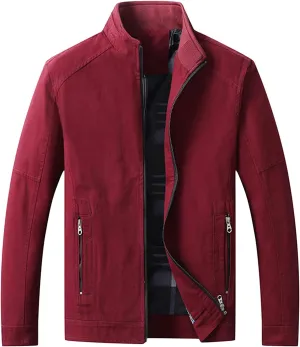 Maiyifu-GJ Men's Casual Cotton Lightweight Jacket Washed Stand Collar Windbreaker Zip Front Outdoor Military Jacket