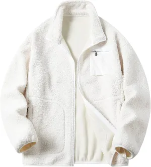 Maiyifu-GJ Men's Casual Full Zip Fleece Jacket Long Sleeve Fuzzy Winter Outdoor Coat Lightweight Soft Windbreaker Cardigan