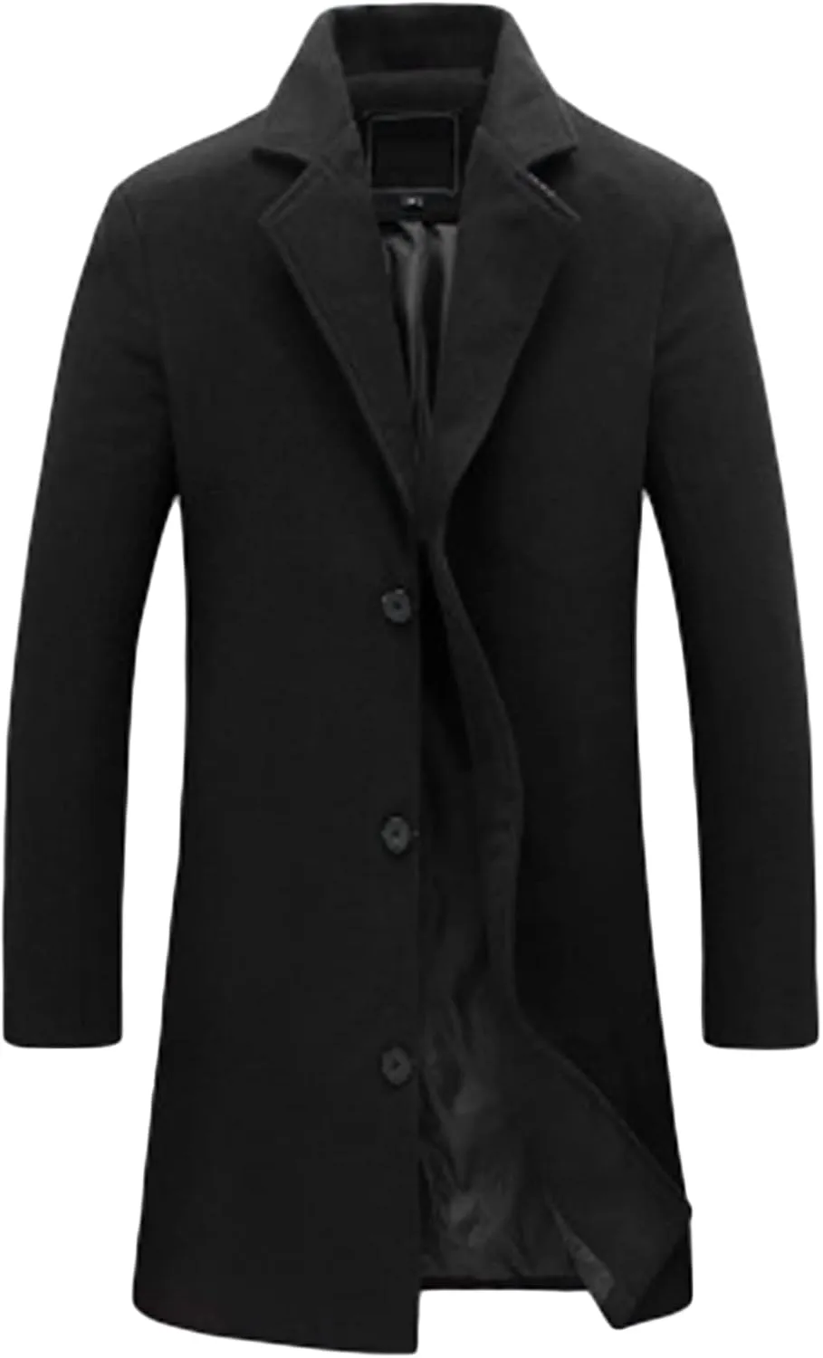 Maiyifu-GJ Men's Casual Mid-Length Trench Coat Single Breasted Business Pea Coats Winter Notched Lapel Windbreaker Jacket