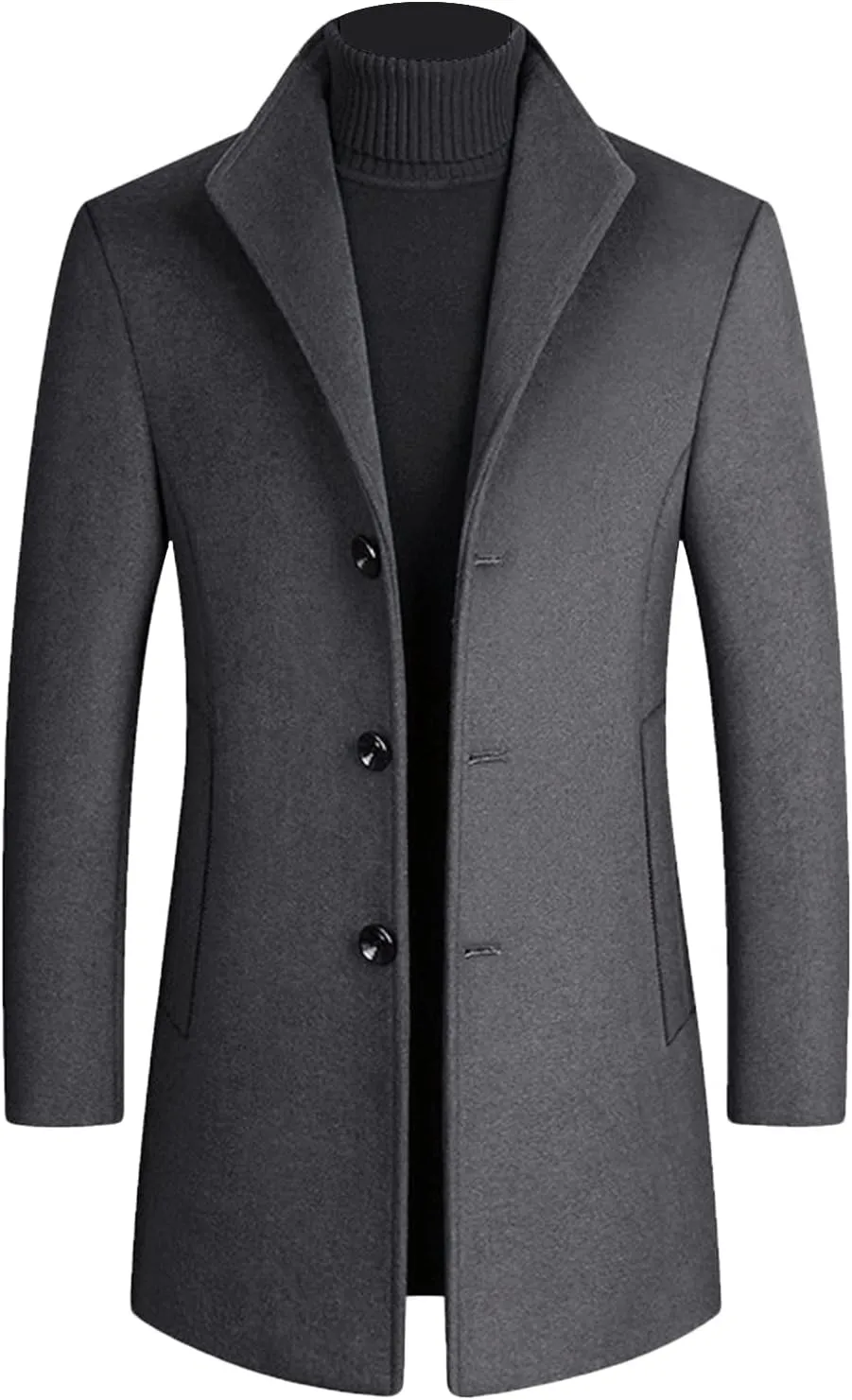 Maiyifu-GJ Men's Casual Mid-Length Trench Coat Single Breasted Slim Fit Business Pea Coats Winter Lapel Windbreaker Jacket