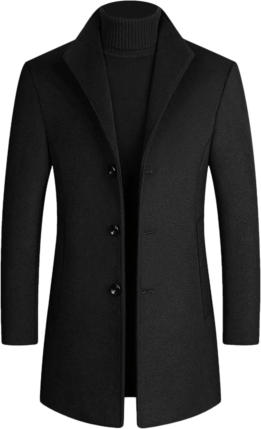 Maiyifu-GJ Men's Casual Mid-Length Trench Coat Single Breasted Slim Fit Business Pea Coats Winter Lapel Windbreaker Jacket