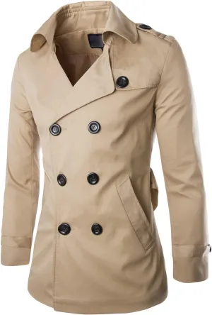 Maiyifu-GJ Men's Classic Wool Trench Coat Winter Double Breasted Outdoor Jacket Slim Fit Belted Peacoat Overcoat Windbreaker