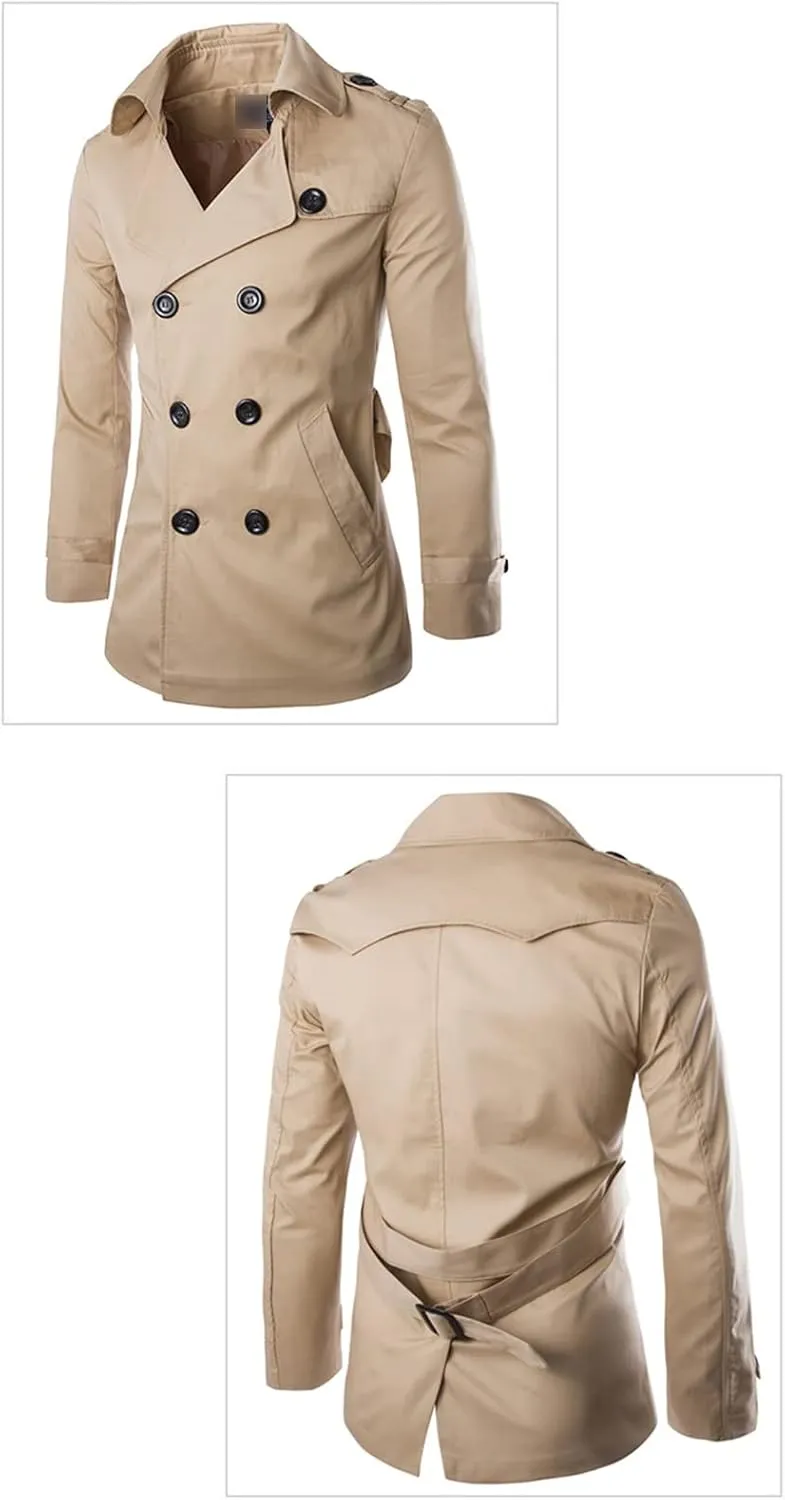 Maiyifu-GJ Men's Classic Wool Trench Coat Winter Double Breasted Outdoor Jacket Slim Fit Belted Peacoat Overcoat Windbreaker