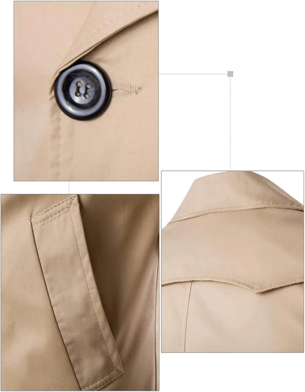 Maiyifu-GJ Men's Classic Wool Trench Coat Winter Double Breasted Outdoor Jacket Slim Fit Belted Peacoat Overcoat Windbreaker