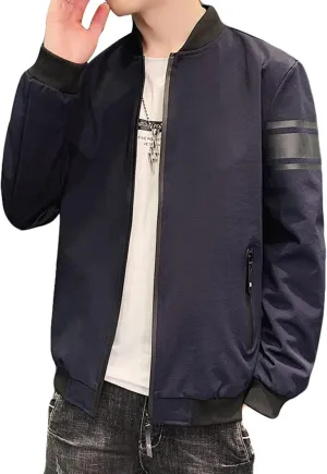 Maiyifu-GJ Men's Full Zip Bomber Jacket Casual Lightweight Active Windbreaker Spring Fall Thin Windproof Coat Outwear