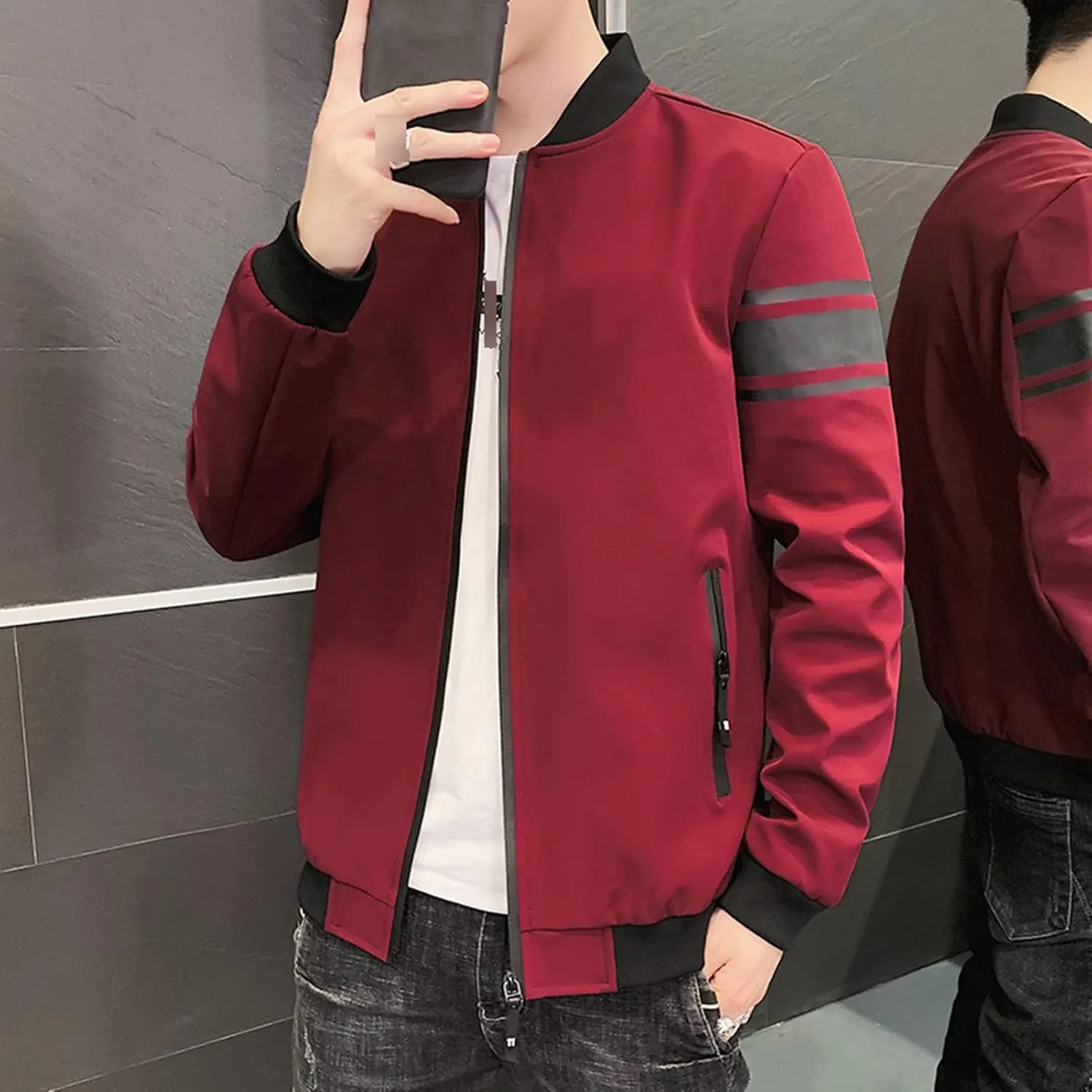 Maiyifu-GJ Men's Full Zip Bomber Jacket Casual Lightweight Active Windbreaker Spring Fall Thin Windproof Coat Outwear