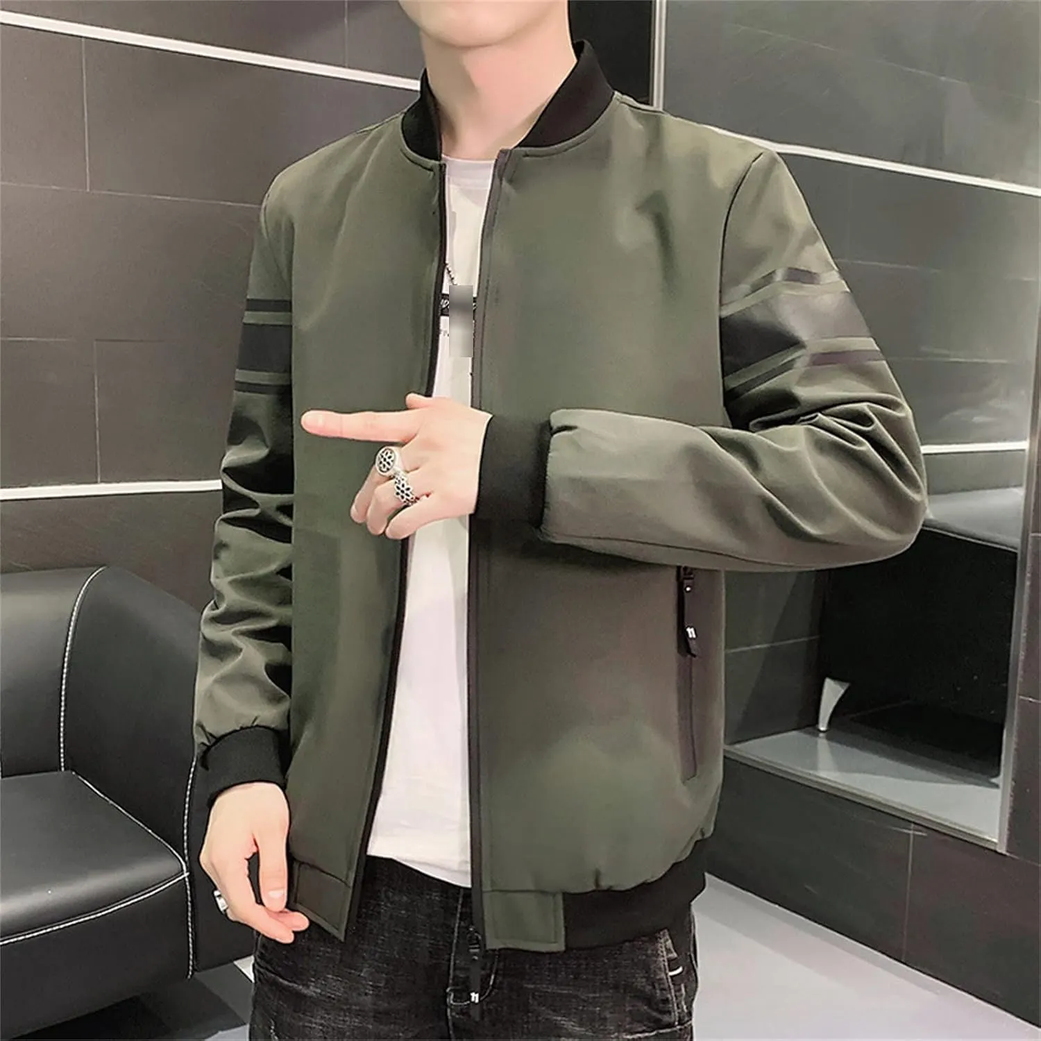 Maiyifu-GJ Men's Full Zip Bomber Jacket Casual Lightweight Active Windbreaker Spring Fall Thin Windproof Coat Outwear