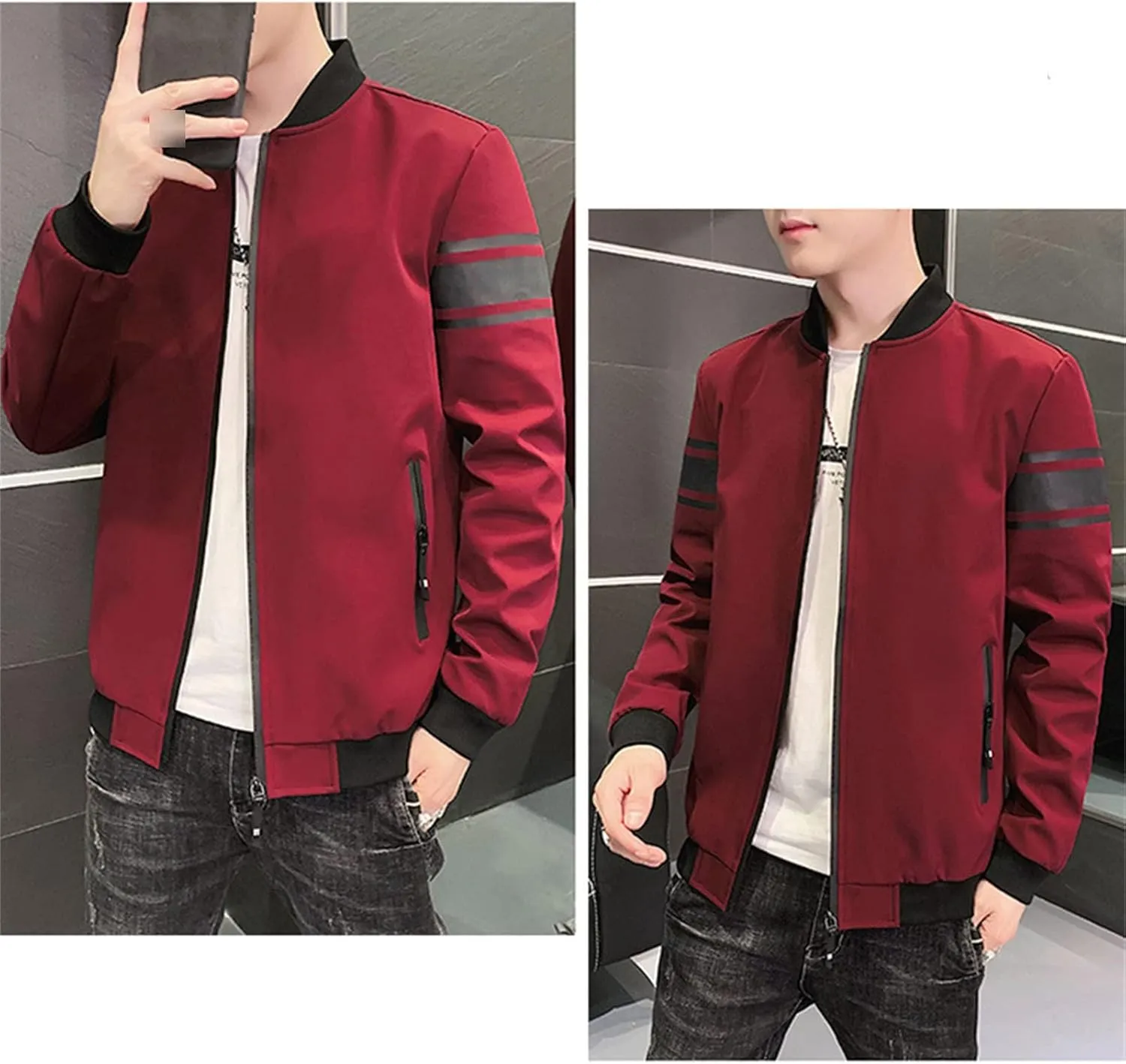 Maiyifu-GJ Men's Full Zip Bomber Jacket Casual Lightweight Active Windbreaker Spring Fall Thin Windproof Coat Outwear