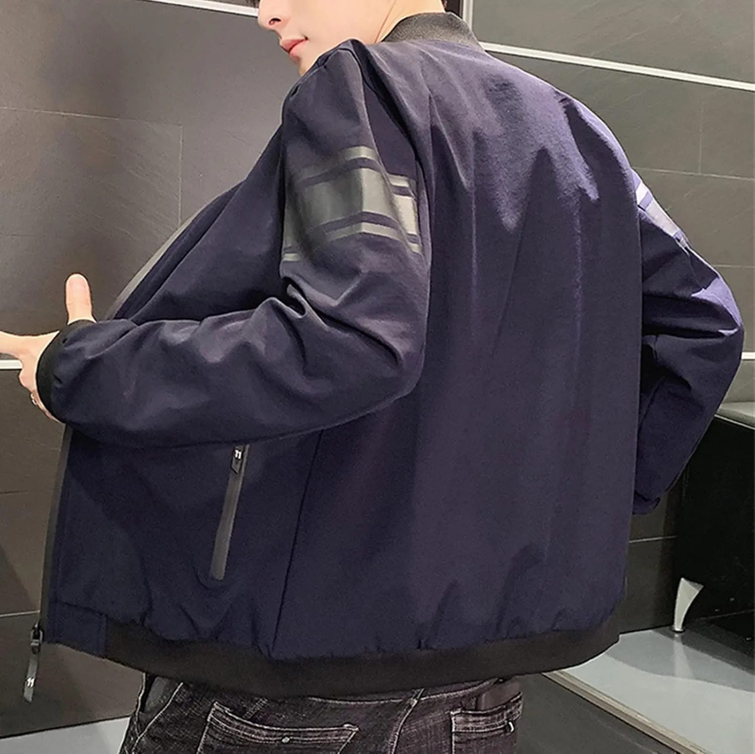 Maiyifu-GJ Men's Full Zip Bomber Jacket Casual Lightweight Active Windbreaker Spring Fall Thin Windproof Coat Outwear