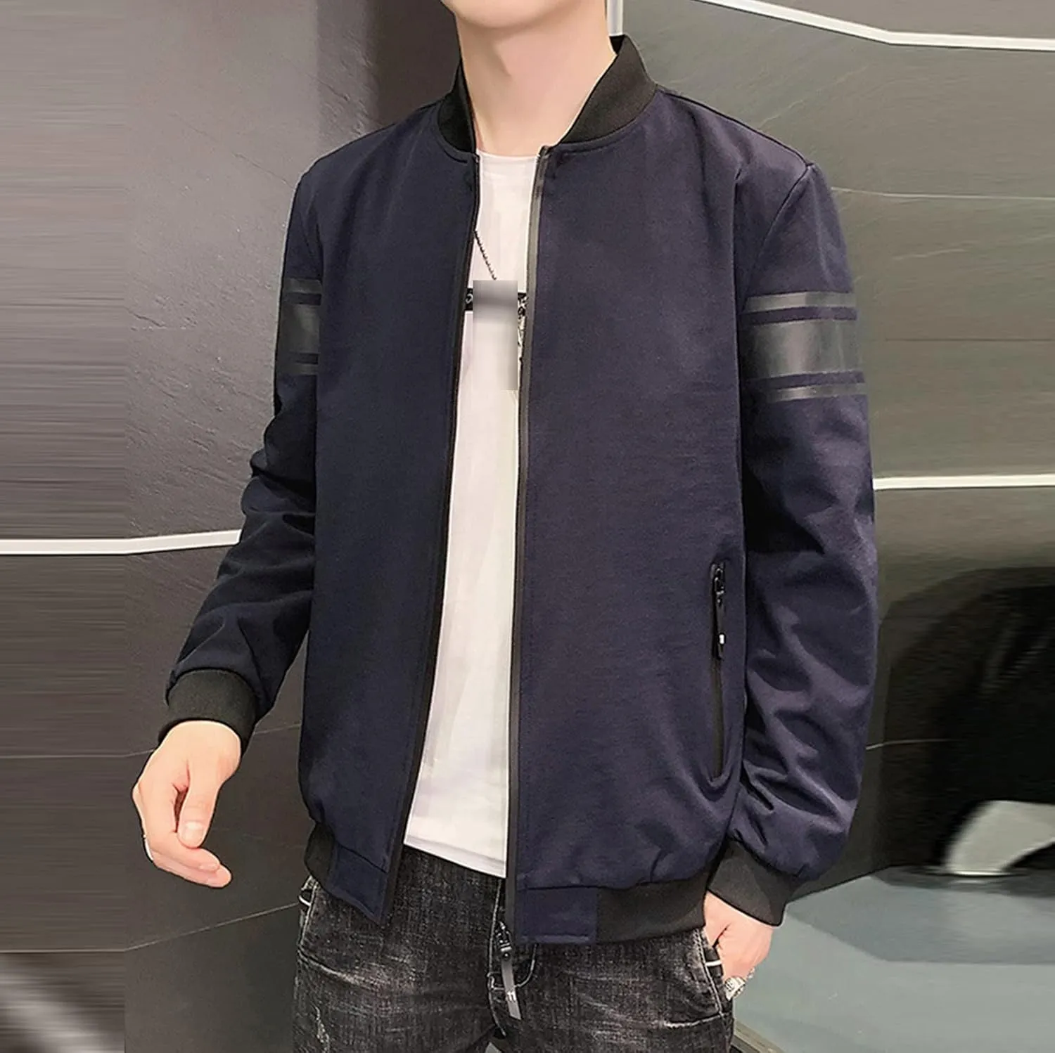 Maiyifu-GJ Men's Full Zip Bomber Jacket Casual Lightweight Active Windbreaker Spring Fall Thin Windproof Coat Outwear