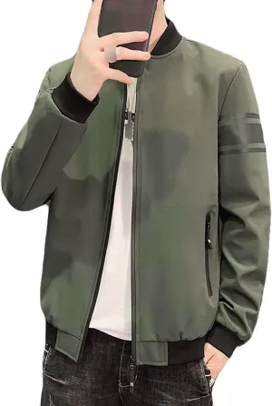 Maiyifu-GJ Men's Full Zip Bomber Jacket Casual Lightweight Active Windbreaker Spring Fall Thin Windproof Coat Outwear