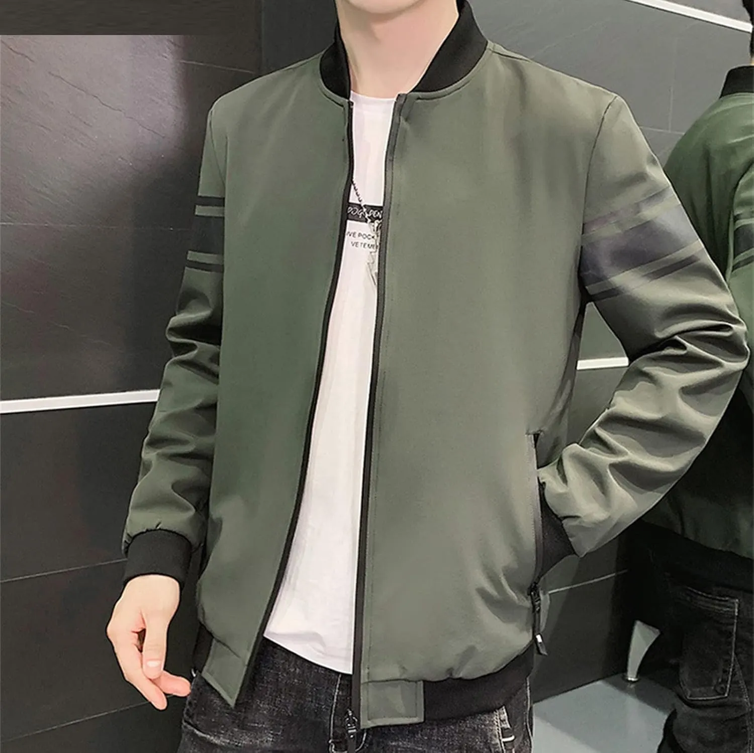 Maiyifu-GJ Men's Full Zip Bomber Jacket Casual Lightweight Active Windbreaker Spring Fall Thin Windproof Coat Outwear