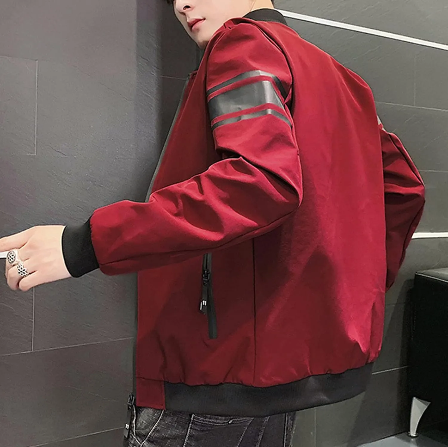 Maiyifu-GJ Men's Full Zip Bomber Jacket Casual Lightweight Active Windbreaker Spring Fall Thin Windproof Coat Outwear