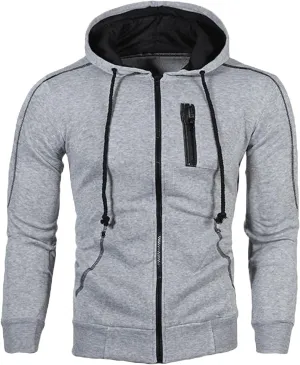 Maiyifu-GJ Men's Full Zip Casual Hoodies Long Sleeve Fleece Sports Hoodie Lightweight Hooded Sweatshirts with Zip Pockets