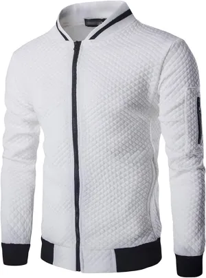 Maiyifu-GJ Men's Jacquard Spring Fall Bomber Jacket Casual Slim Fit Full Zip Windbreaker Long Sleeve Zipper Thin Coats