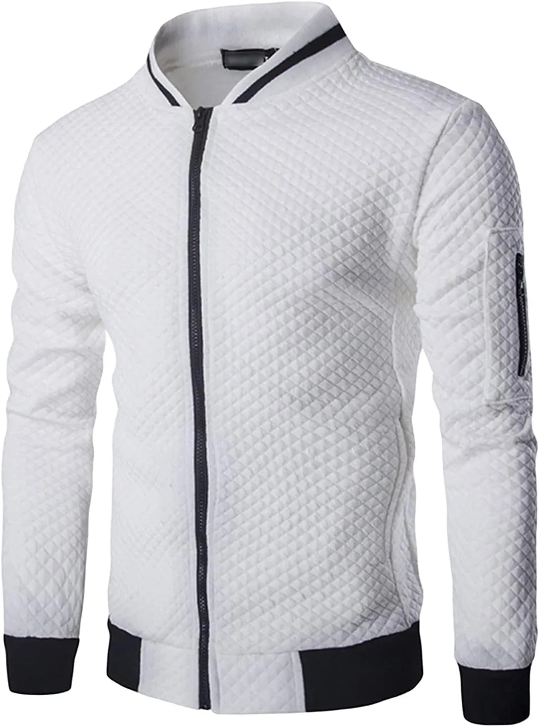 Maiyifu-GJ Men's Jacquard Spring Fall Bomber Jacket Casual Slim Fit Full Zip Windbreaker Long Sleeve Zipper Thin Coats