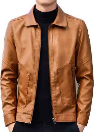 Maiyifu-GJ Men's Lapel Faux Leather Jacket Casual Slim Fit Motorcycle Jackets Lightweight Vintage Pu Outwear Coat