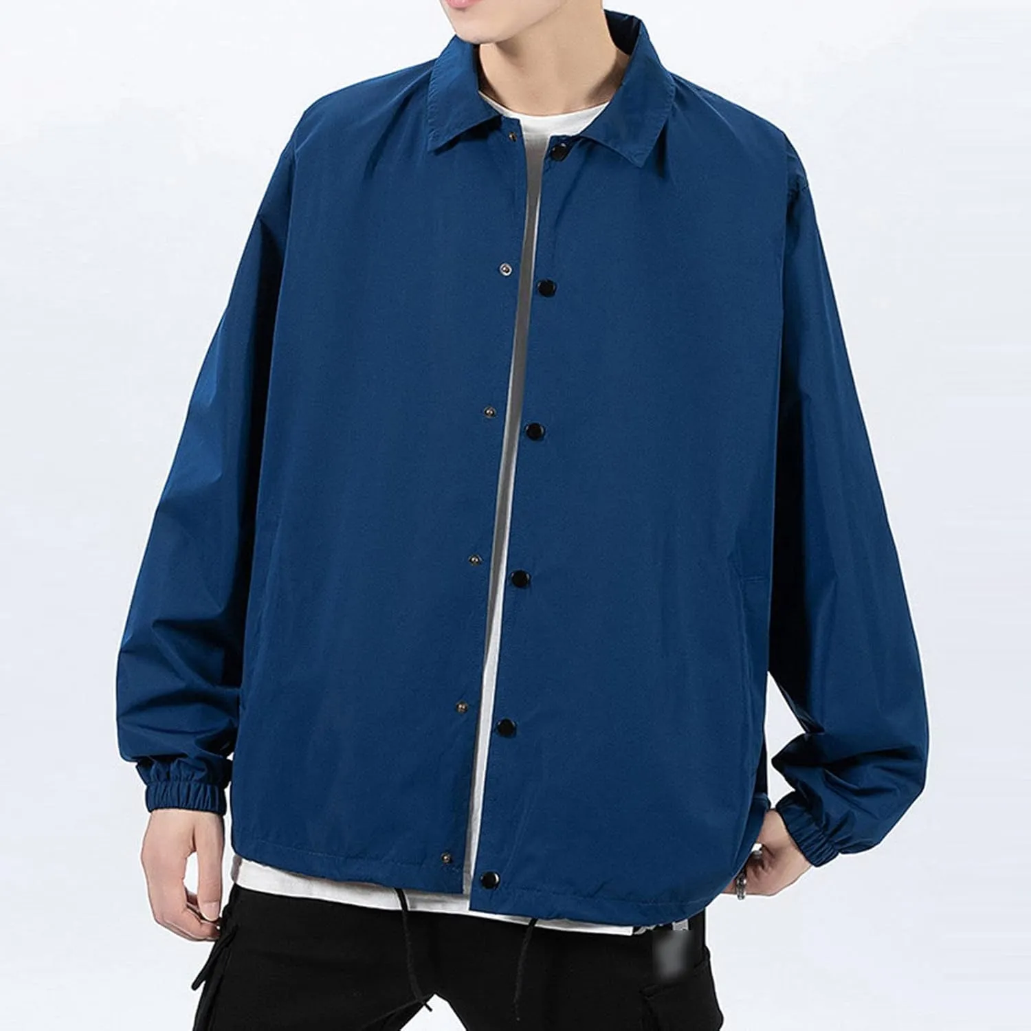 Maiyifu-GJ Men's Lightweight Snap Front Jacket Classic Relaxed Fit Athletic Windbreaker Casual Fall Outdoor Golf Coat