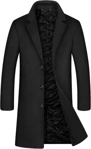 Maiyifu-GJ Men's Mid-Length Single Breasted Coat Wool Blend Windbreaker Business Overcoats Thick Winter Stylish Trench Coats