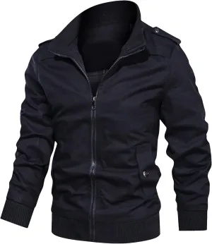 Maiyifu-GJ Men's Military Lightweight Jacket Army Cargo Windbreaker Zip Front Stand Collar Cotton Jackets