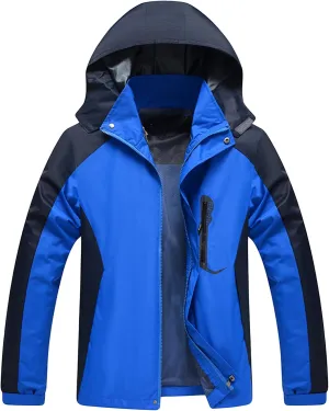 Maiyifu-GJ Men's Mountain Waterproof Rain Jacket Lightweight Windproof Detachable Hood Coat Warm Hiking Hooded Windbreaker