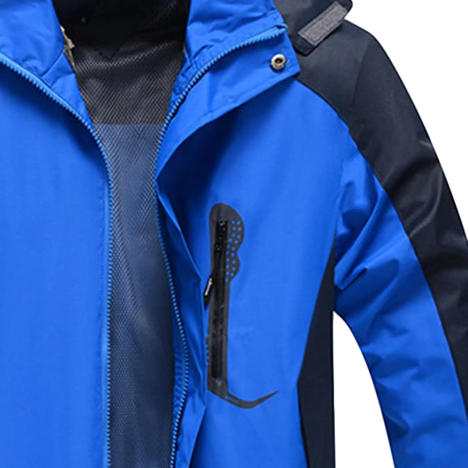 Maiyifu-GJ Men's Mountain Waterproof Rain Jacket Lightweight Windproof Detachable Hood Coat Warm Hiking Hooded Windbreaker