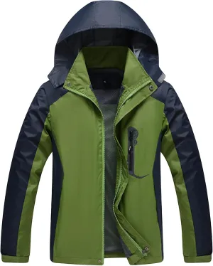 Maiyifu-GJ Men's Mountain Waterproof Rain Jacket Lightweight Windproof Detachable Hood Coat Warm Hiking Hooded Windbreaker