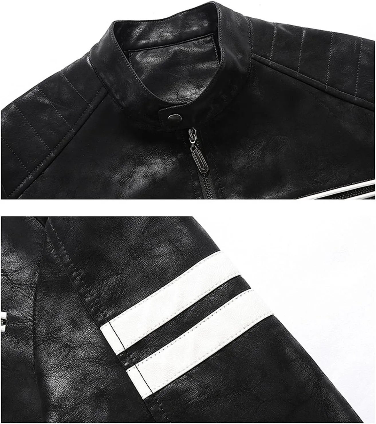 Maiyifu-GJ Men's Stand Collar Faux Leather Jacket Casual Slim Fit Motorcycle Jackets Lightweight Bomber Outwear Coat