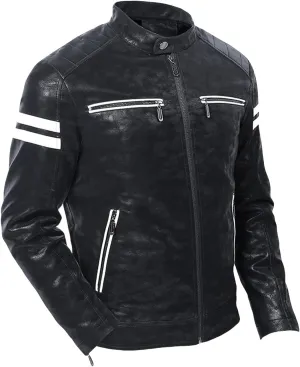 Maiyifu-GJ Men's Stand Collar Faux Leather Jacket Casual Slim Fit Motorcycle Jackets Lightweight Bomber Outwear Coat