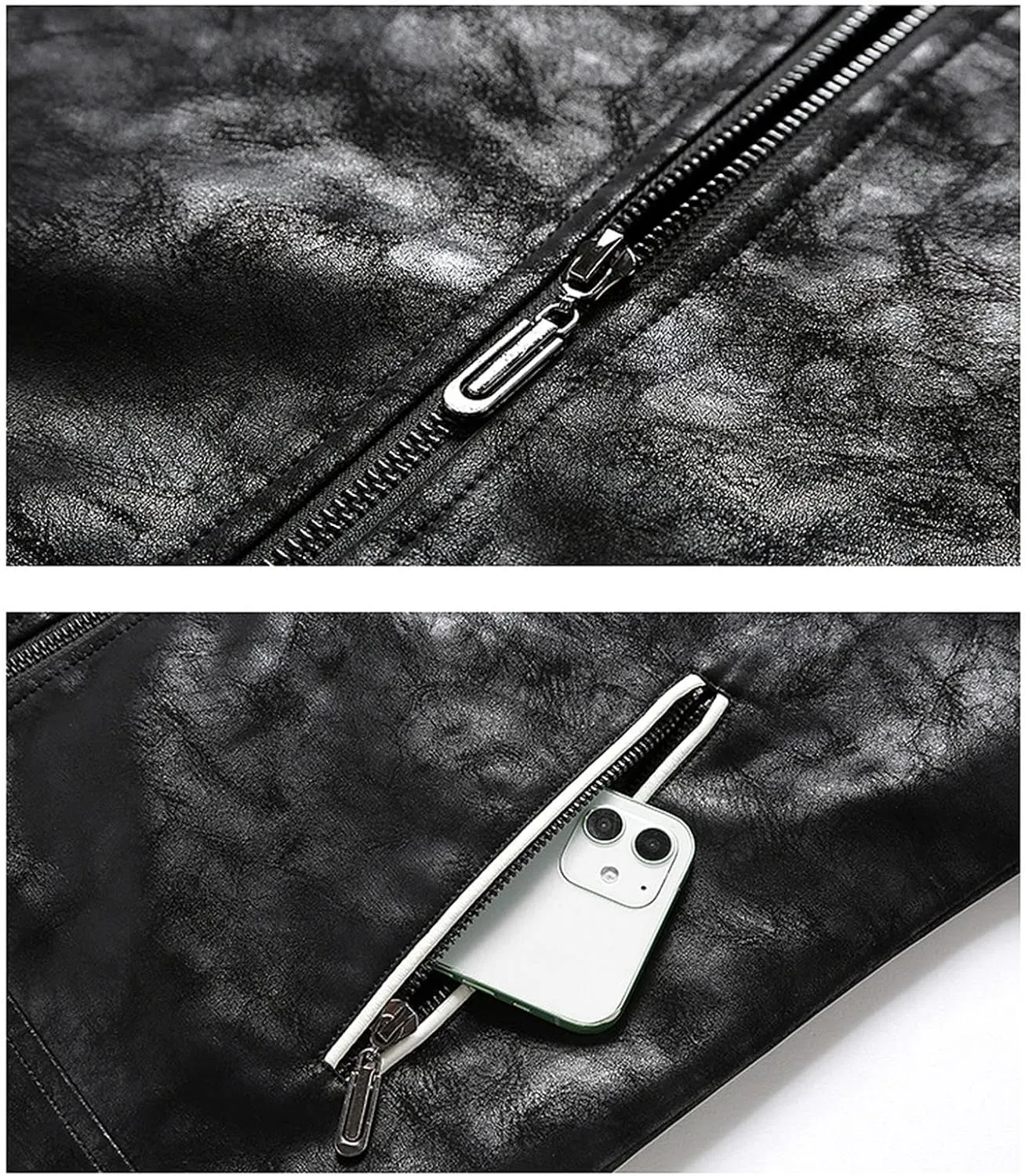 Maiyifu-GJ Men's Stand Collar Faux Leather Jacket Casual Slim Fit Motorcycle Jackets Lightweight Bomber Outwear Coat