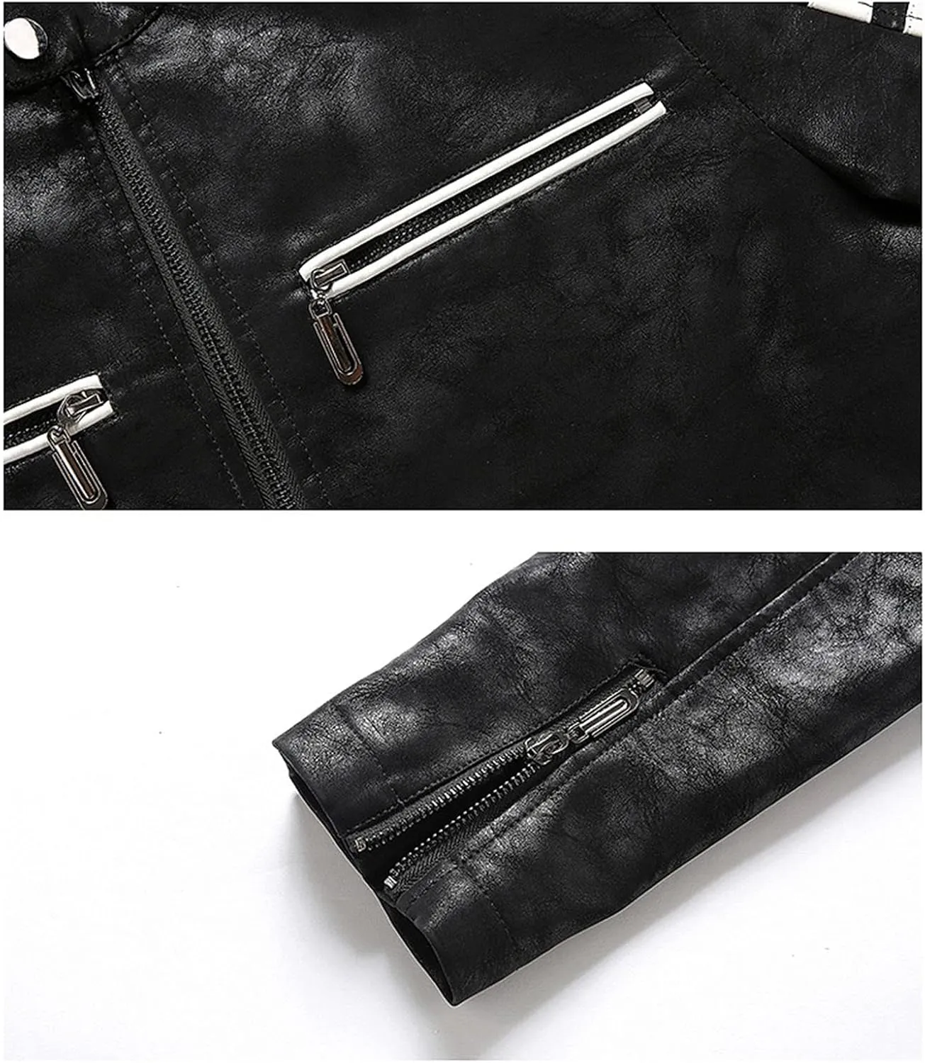 Maiyifu-GJ Men's Stand Collar Faux Leather Jacket Casual Slim Fit Motorcycle Jackets Lightweight Bomber Outwear Coat