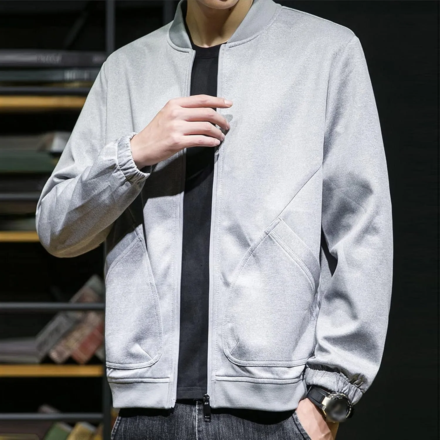 Maiyifu-GJ Mens Vintage Full Zip Varsity Jacket Lightweight Winter Warm Windproof Jacket Casual Loose Fit Coat Windbreaker