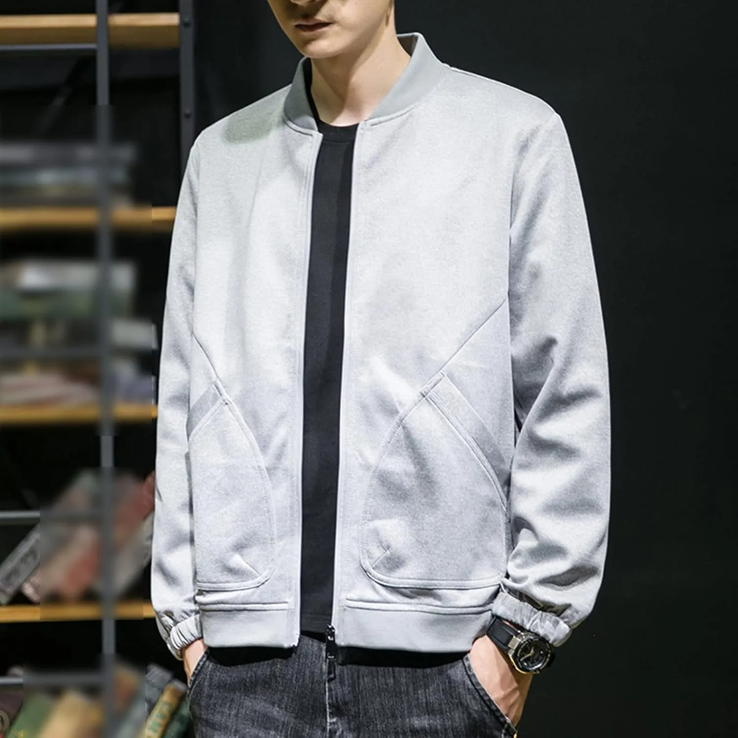 Maiyifu-GJ Mens Vintage Full Zip Varsity Jacket Lightweight Winter Warm Windproof Jacket Casual Loose Fit Coat Windbreaker
