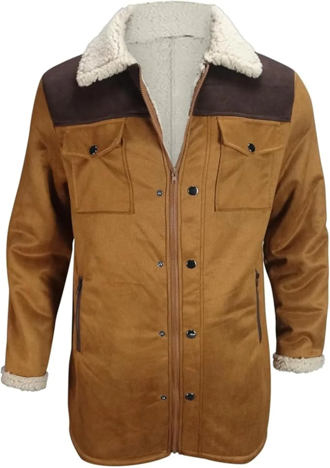 Maiyifu-GJ Mens Vintage Suede Outdoor Jacket Multi Pocket Reversed Collar Coat Lamb Fleece Windbreaker Coat Retro Top