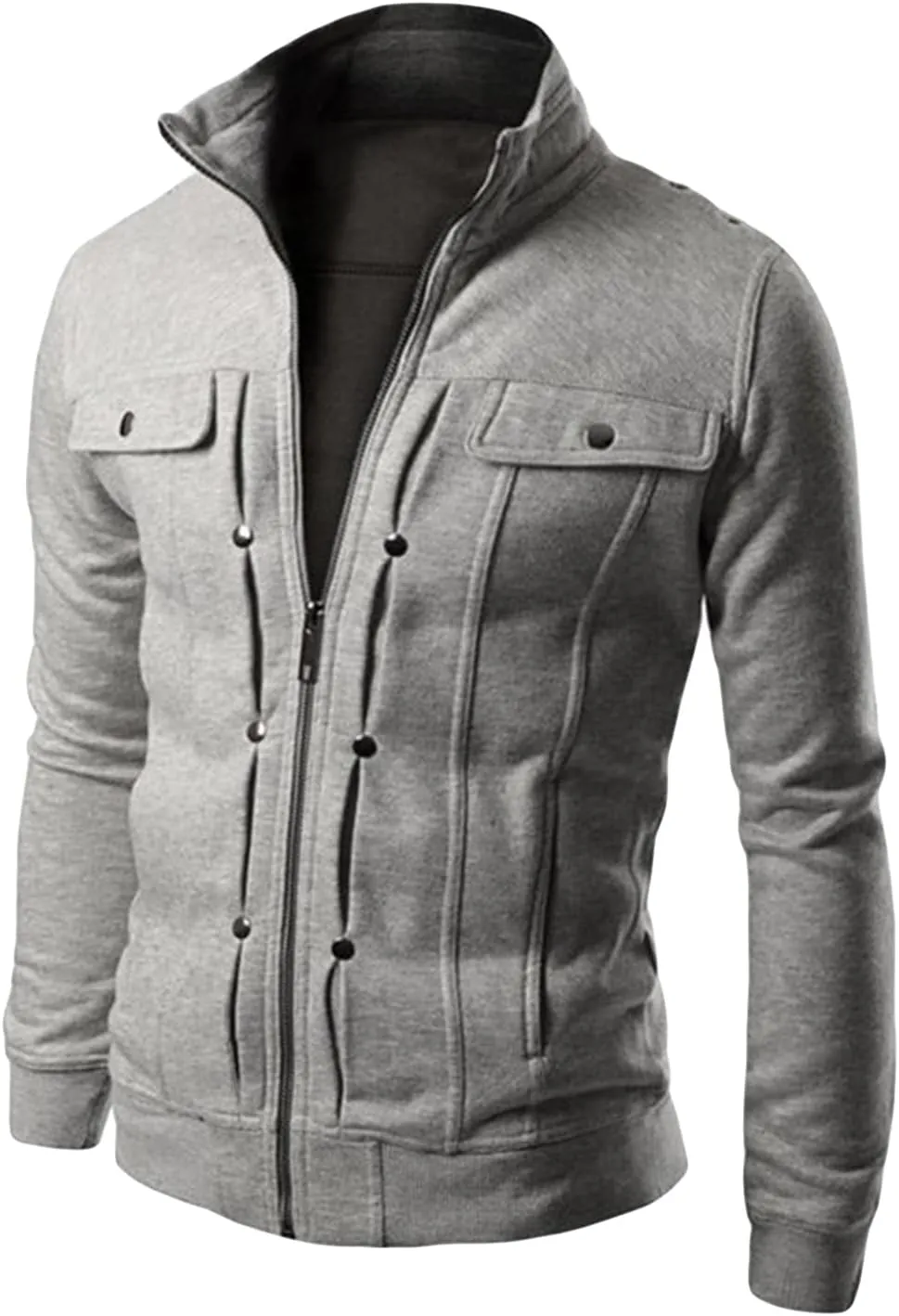 Maiyifu-GJ Men's Winter Casual Military Jacket Fall Full Zipper Stand Collar Coat Lightweight Slim Fit Windbreaker Outwear