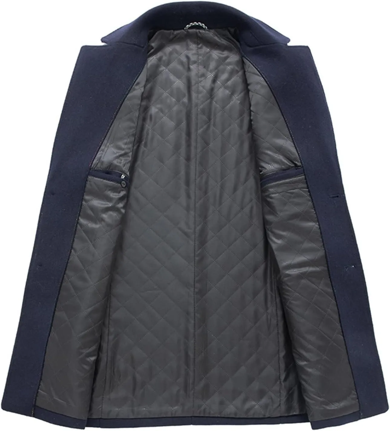 Maiyifu-GJ Men's Wool Blend Trench Coat Mid-Length Single Breasted Business Jacket Notched Lapel Soft Top Pea Coats Overcoat