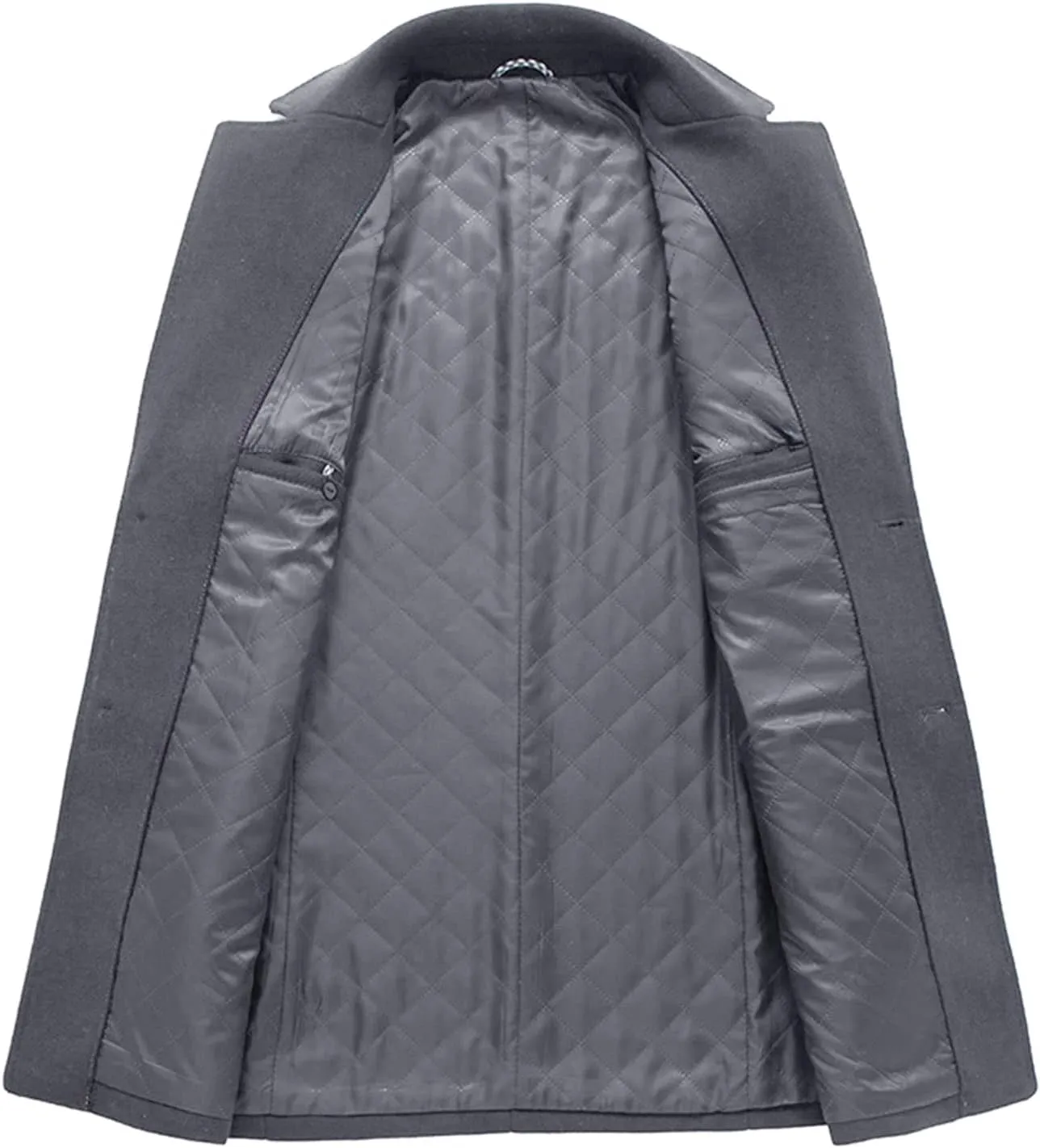 Maiyifu-GJ Men's Wool Blend Trench Coat Mid-Length Single Breasted Business Jacket Notched Lapel Soft Top Pea Coats Overcoat