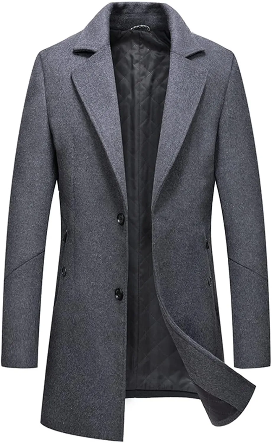 Maiyifu-GJ Men's Wool Blend Trench Coat Mid-Length Single Breasted Business Jacket Notched Lapel Soft Top Pea Coats Overcoat