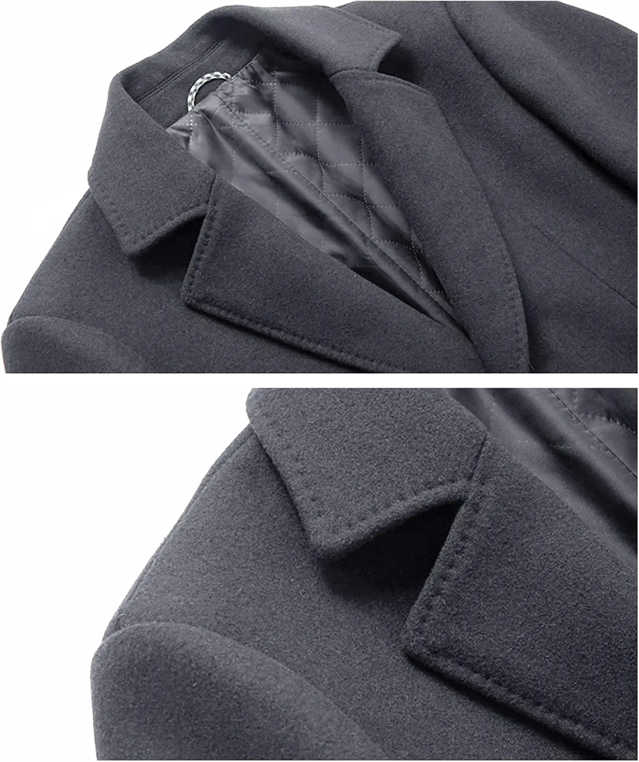 Maiyifu-GJ Men's Wool Blend Trench Coat Mid-Length Single Breasted Business Jacket Notched Lapel Soft Top Pea Coats Overcoat