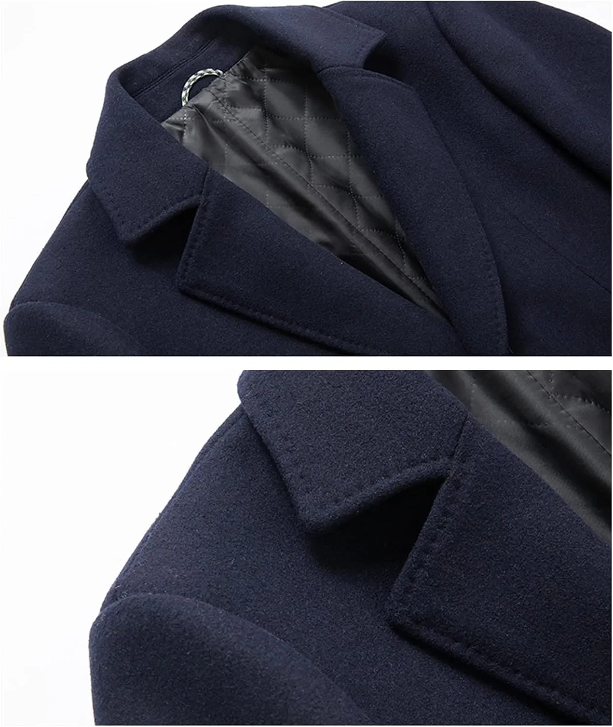 Maiyifu-GJ Men's Wool Blend Trench Coat Mid-Length Single Breasted Business Jacket Notched Lapel Soft Top Pea Coats Overcoat