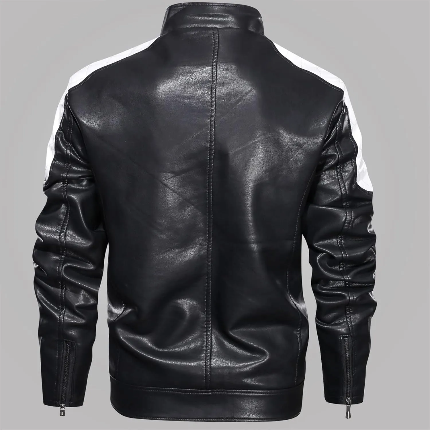 Maiyifu-GJ Motorcycle Jacket for Men Faux Leather Zip Up Windproof Moto Coat Stand Collar Vintage Bomber Windbreaker