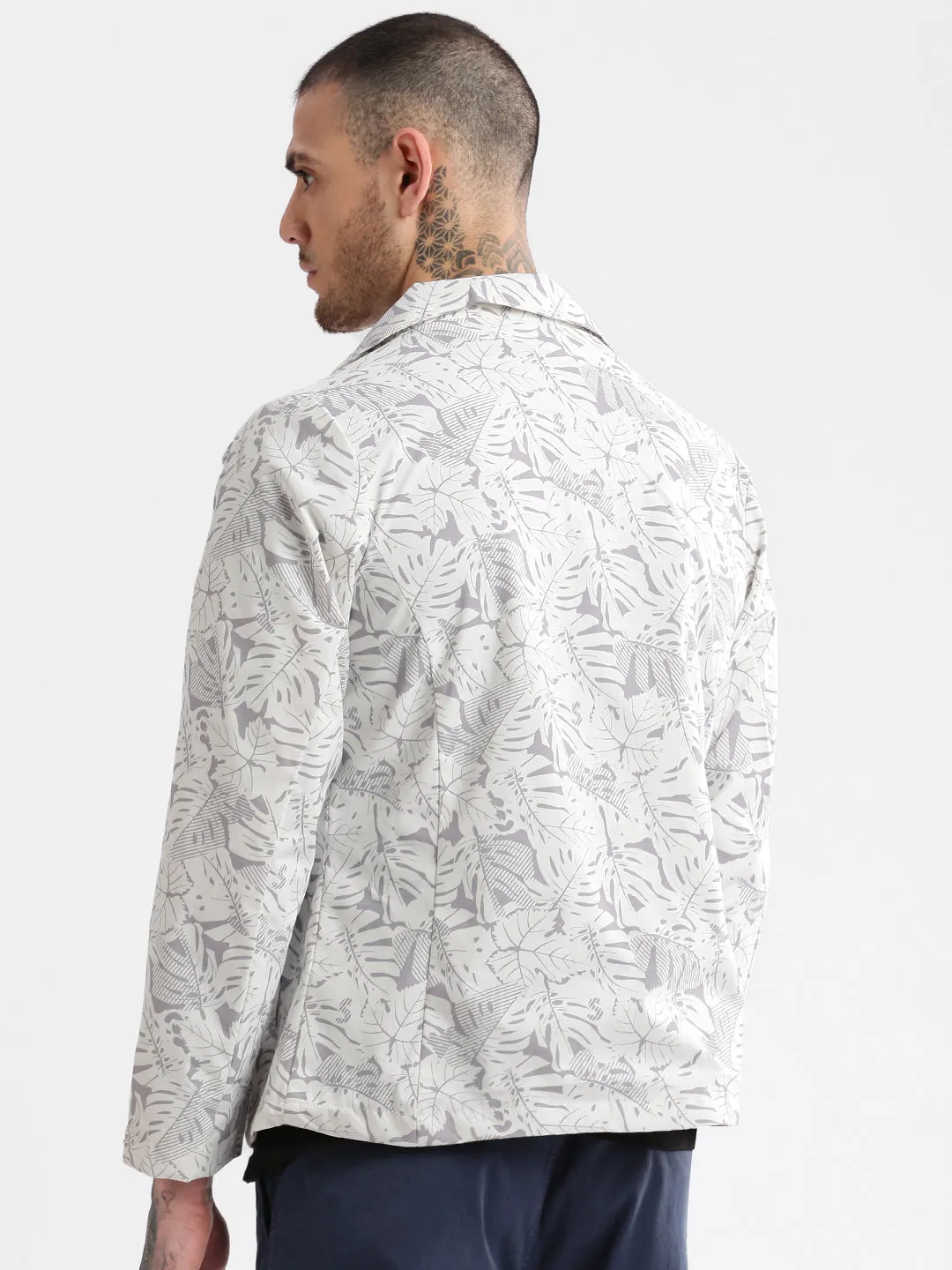 Men Hooded White Abstract Tailored Oversized Jacket comes with Detachable Hoodie and Inner fleece Jacket