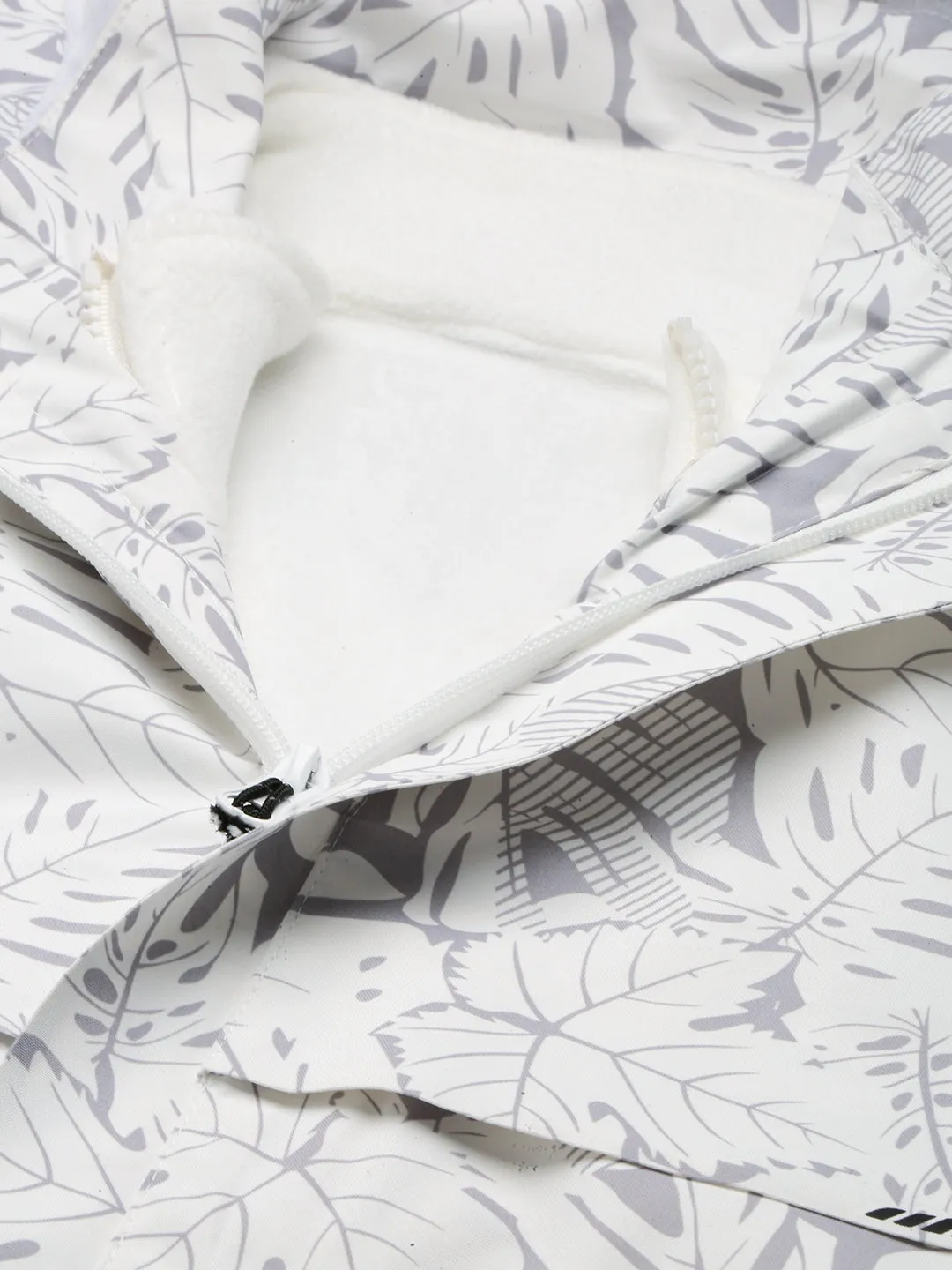 Men Hooded White Abstract Tailored Oversized Jacket comes with Detachable Hoodie and Inner fleece Jacket