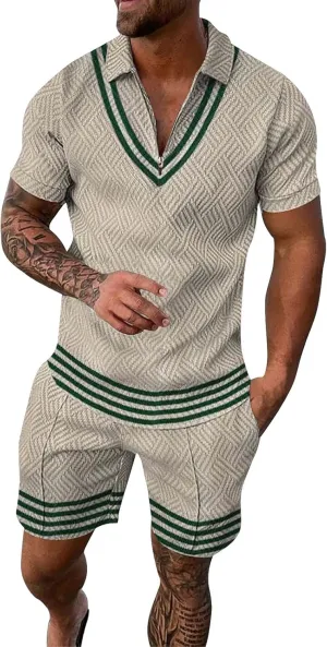 Mens 2-Piece Casual Summer Outfit Polo Shirt and Shorts Set for Beach Sport Set for Men